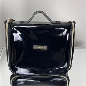 Isaac Mizrahi Glossy Travel Black Bag Patent Faux Leather Cosmetic Train Case